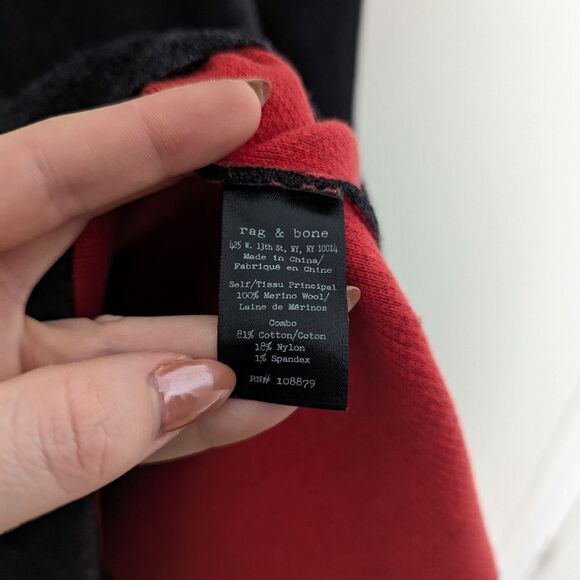 Rag & Bone charcoal grey red seam 100% Merino Wool long sleeve mini dress - Picture 4 of 6